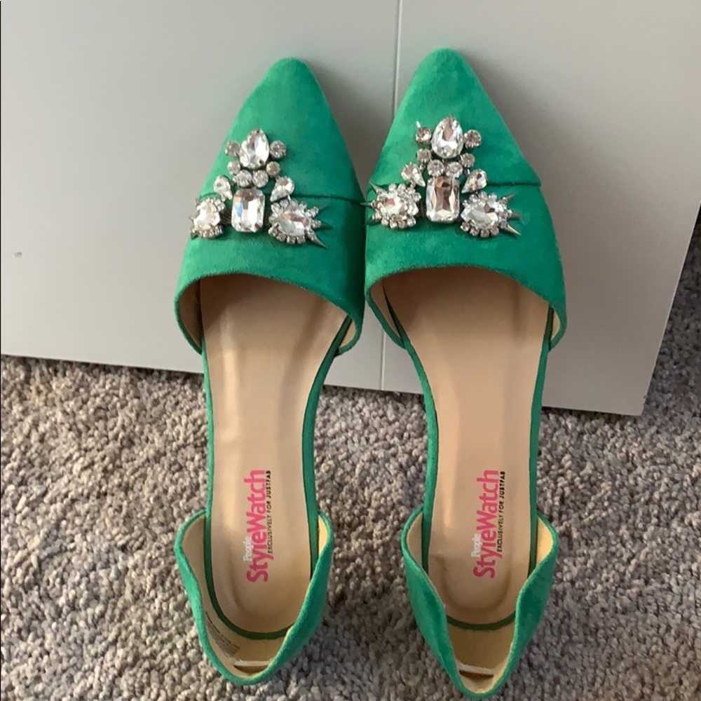 Green jeweled flats justfab
